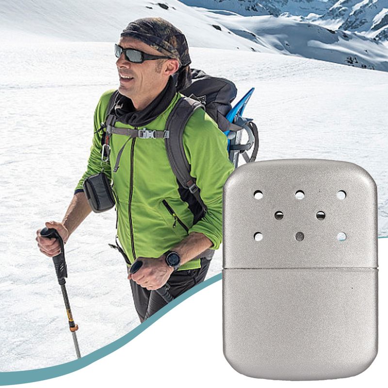 Calentador de mano reutilizable de aleación de zinc, pequeño y práctico, ideal para actividades al aire libre como caza, camping y pesca._voghion.com