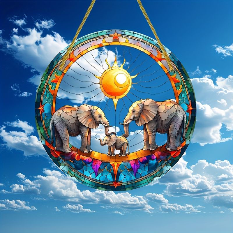 8" Boho Elephant Suncatcher - Stained Glass-style Acrylic. Perfect Home/office Decor. No Power Needed. Great Birthday Gift._voghion.com