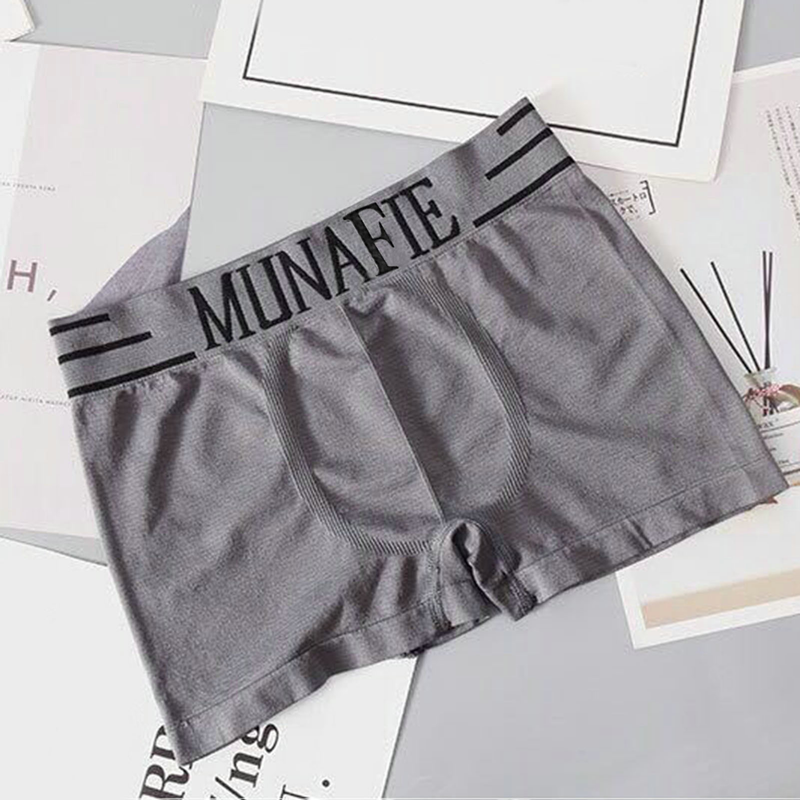 Weizhifu cintura elástica cintura média elástica sem costura calcinha masculina simples carta impressão u convexo shorts briefs uso diário-cinza tamanho único_voghion.com