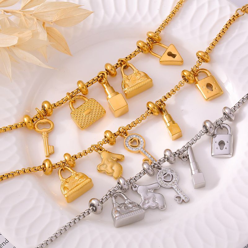 Ins Style Multi-Element Tag Ingelegde Diamanten Hanger Armband Verstelbare Trendy Titanium Staal Vergulde Sieraden_voghion.com