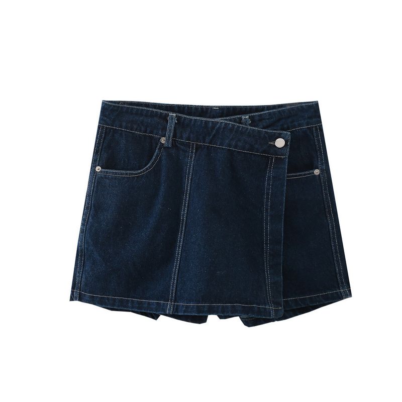 Women's Clothing Lapel Short Sleeved Shirt + Skirt Pants Denim Suit_voghion.com