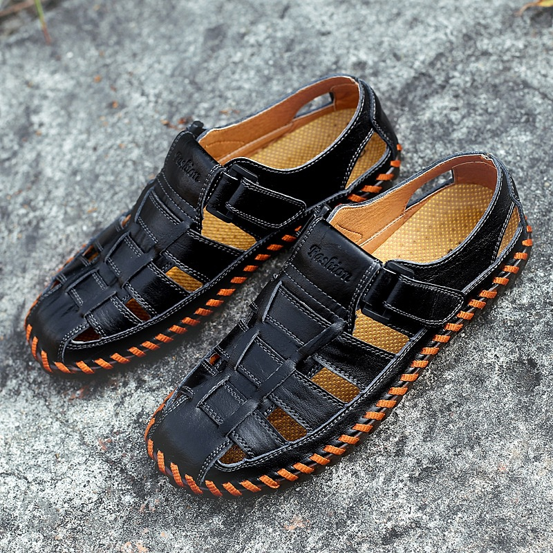 Chaussures de randonnée pour hommes en cuir Casual Trekking Sandales à sangle fermée pour hommes_voghion.com