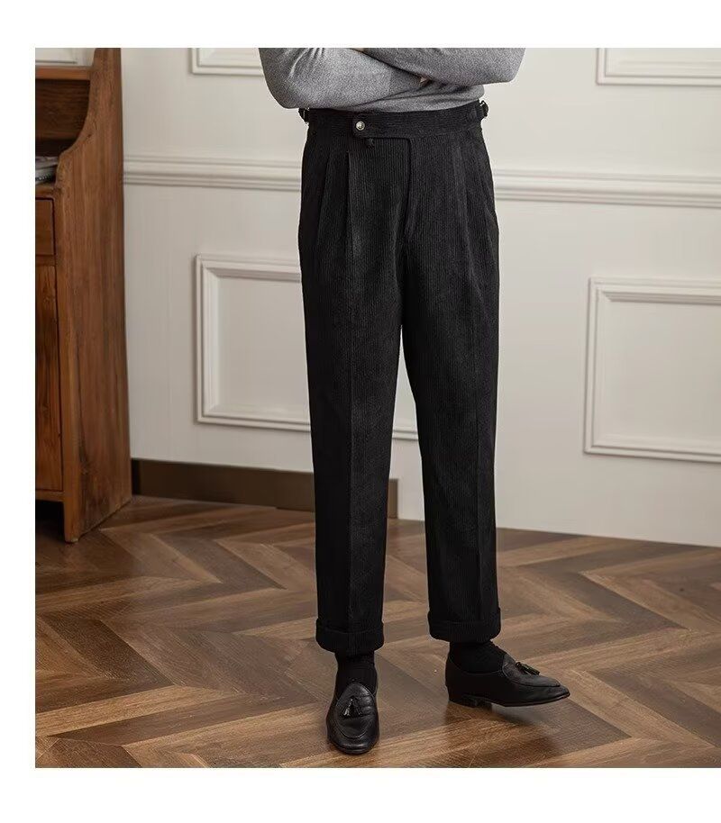 Cordhose im britischen Stil für Herren – Dicke Slim Fit Business-Freizeithose für den Winter (Schwarz/Off-White/Grün/Braun, Größen 28–36)_voghion.com