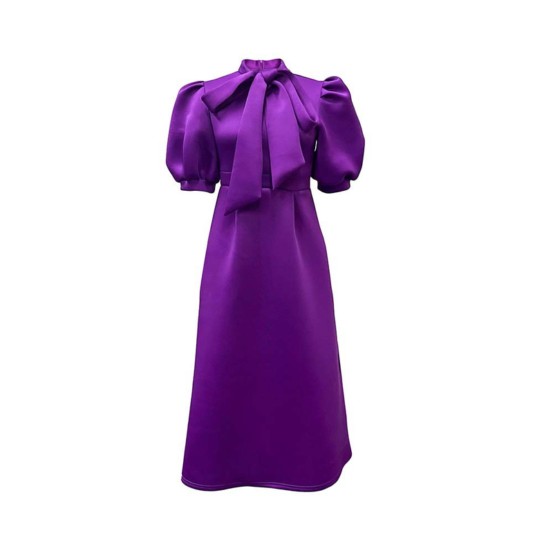 Rochie de banchet pentru femei de marime mare de vara nou bowknot doamnelor de culoare solida fusta cu maneca scurta _voghion.com