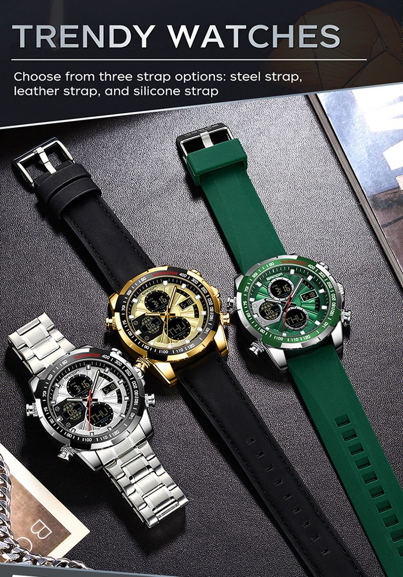 Men's Multi-Function Digital Watch With Interchangeable Straps - Waterproof, Luminous, Triple Time Zones, Stopwatch, Alarm, Calendar Round Dial Watch_voghion.com