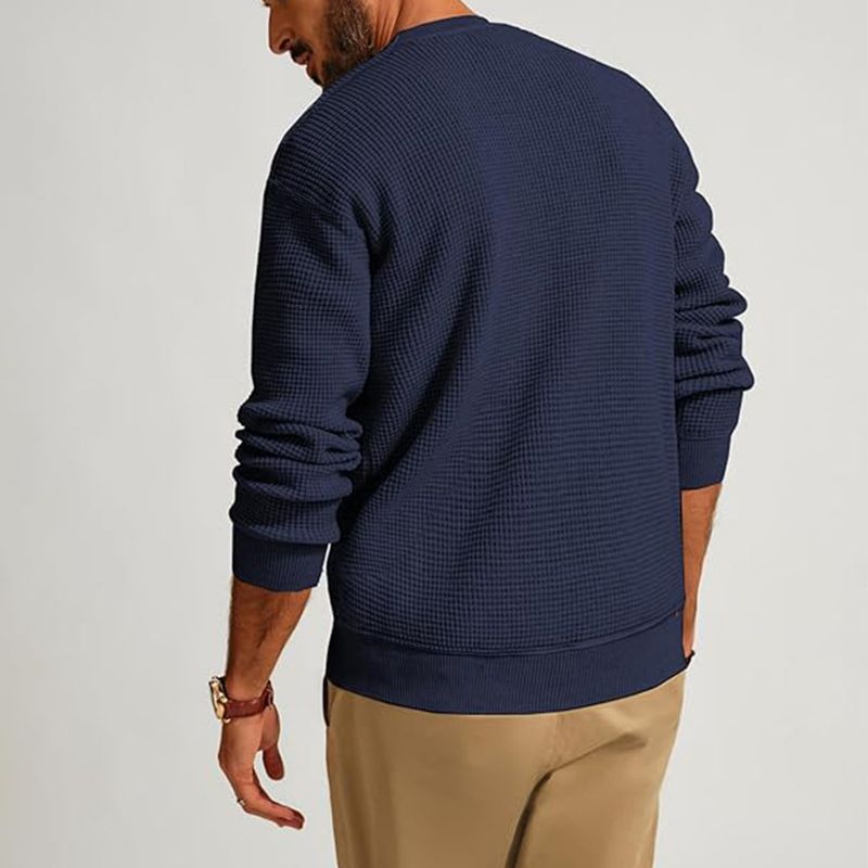 Men's Waffle Knit Sweater – Breathable Textured Pullover With Relaxed Fit For Casual Comfort_voghion.com