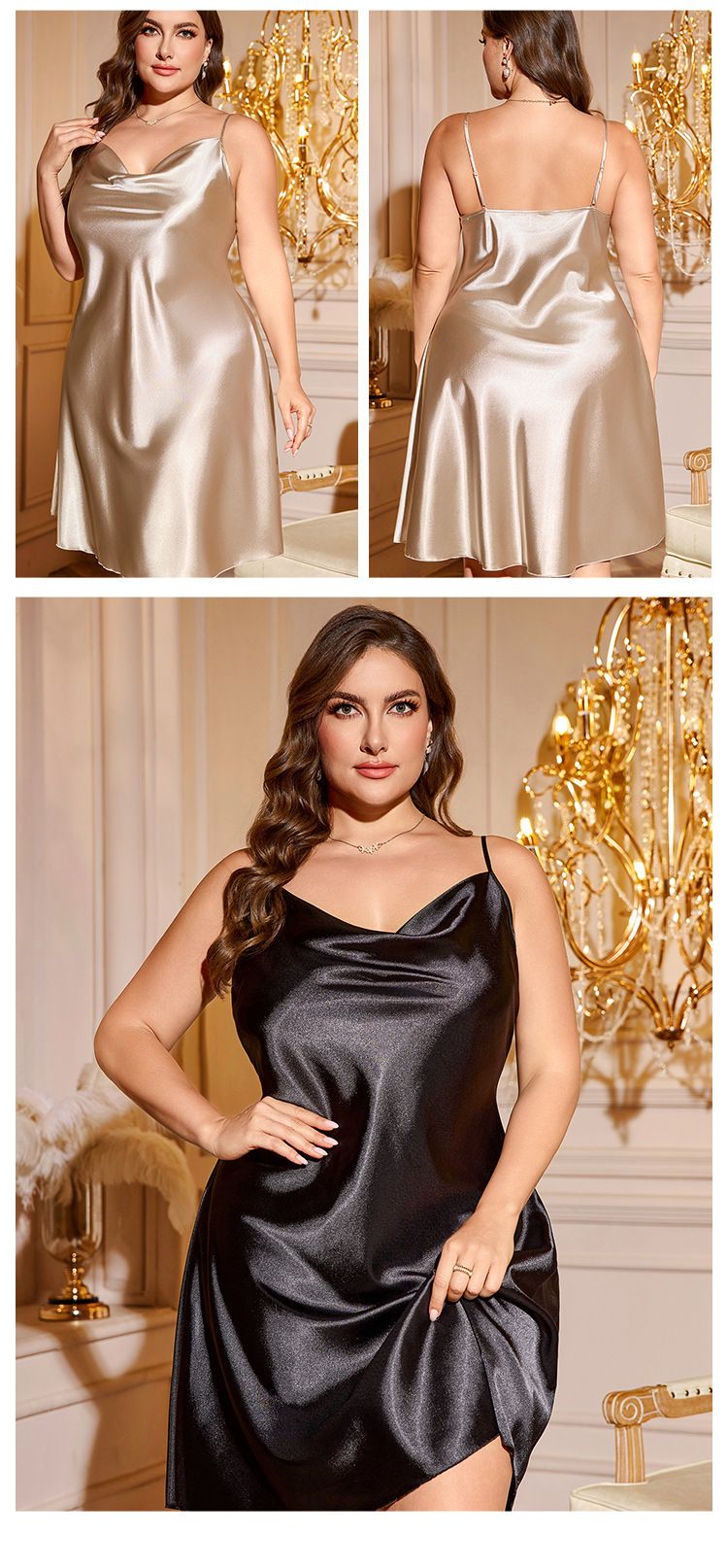 Spring And Summer Plus Size Slip Dress Sexy Simple Nightgown Casual Loungewear Women's Ice Silk Nightdress_voghion.com