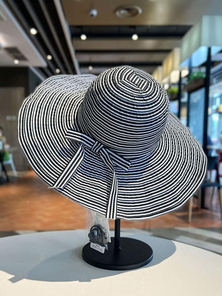 Sommer Neue Gestreifte Mode Breiter Sonnenschirm Urlaub Strand Sonnenschutz Grün frauen Krempe Hut_voghion.com