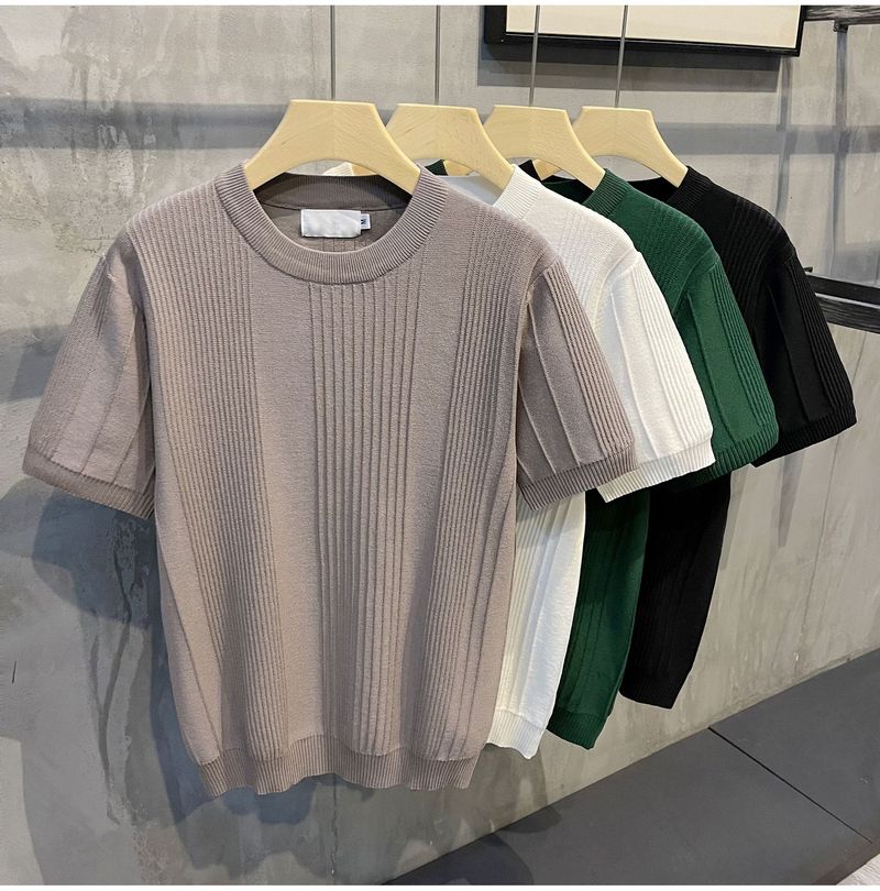 Maglietta a maniche corte in maglia da uomo, maglione estivo in seta sottile ghiacciata, mezza manica, parte superiore interna bianca da uomo_voghion.com