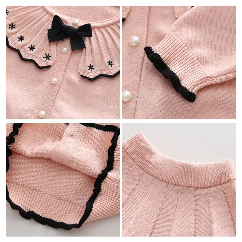 Suéter de punto de dos piezas para niña, edición coreana, otoño/invierno 2022, conjunto de media falda y cárdigan_voghion.com