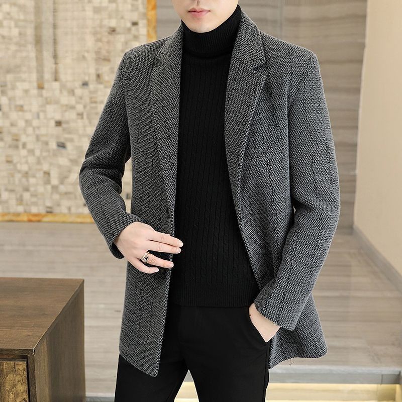 Trench da uomo di mezza età, casual, sottile, spesso, di media lunghezza, in lana, autunno inverno_voghion.com