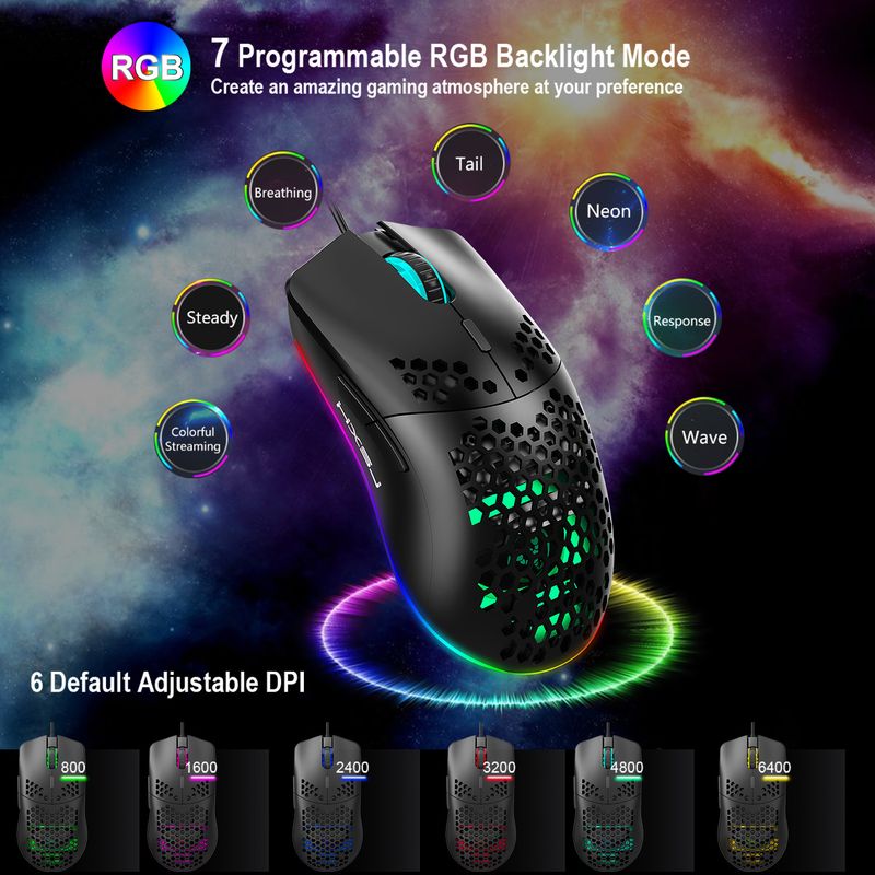 Hole RGB Glow Macro Programiranje Igralna miška 6-tipka za izklop luči Različne žične miške_voghion.com