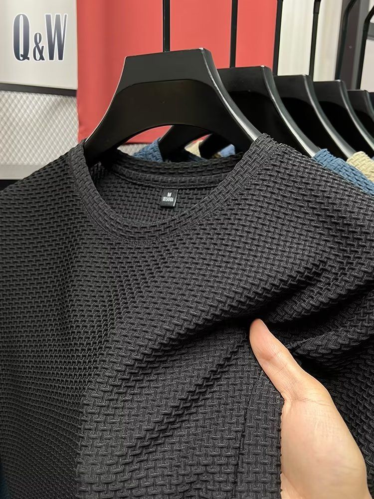 2023 New Elastic Bamboo Mesh Ice Silk For Men Short Sleeved Round Neck Half Sleeved Bottom Shirt Summer Men's T-shirt_voghion.com