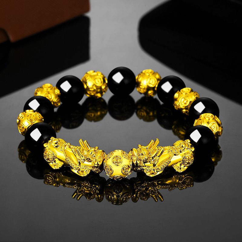 Farbbeständiges vietnamesisches Samt-Armband aus SD-Gold mit Pixiu-Buddha-Perlen für Herren mit Tigerauge-Achat D_voghion.com