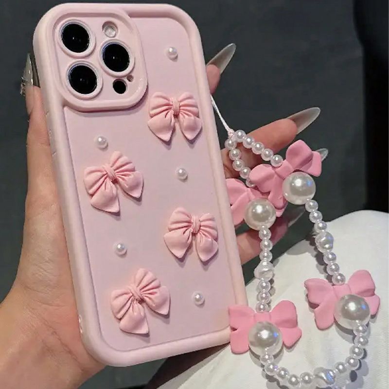Nuova custodia per telefono con fiocco rosa perlato 3D per Pixel 7, 8, 9 Pro XL, 7A, 8A, Google Pixel8, Pixel9proxl, con custodia per bracciale_voghion.com