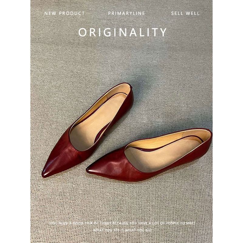 Super Soft Sheepskin Genuine Leather Pointed Toe Elegant Single Women's Shallow Commuting Slip-On French Simple Work_voghion.com