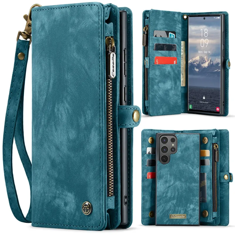 Custodia per Samsung Galaxy S25 S24 Ultra Plus Portafoglio Porta Carte con Cerniera Cinturino in Pelle PU Flip con Porta Penna Custodia Anti-RFID_voghion.com
