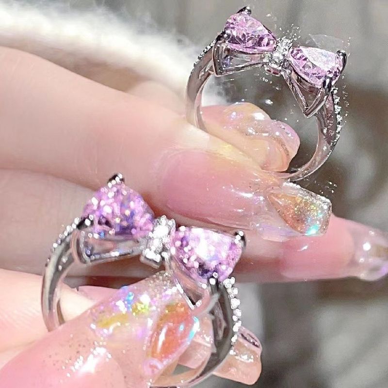 Fashion Crystal Bow Rings For Women Girls Romantic Zircon Bowknot Opening Adjustable Finger Ring Fashion Jewelry Gifts_voghion.com