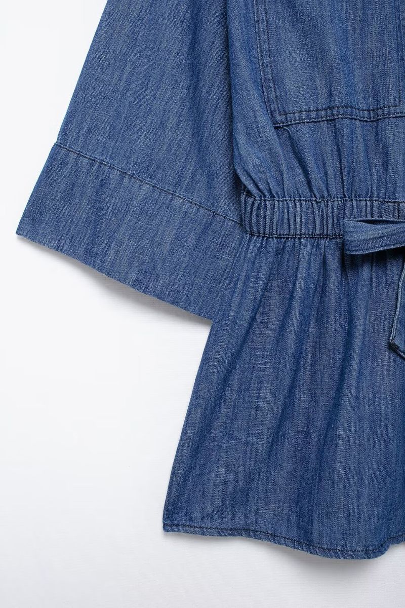 Women's Denim Shirt & Wide Leg Pants Set - Casual Office Wear, Comfortable Stretch Fabric, Adjustable Waist Tie, Autumn Fashion_voghion.com