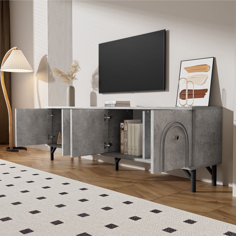 Modernes 4-türiges TV-Board In Grau, 160 Cm, Con Soft-Close-Scharnieren, Für Wohnzimmer_voghion.com