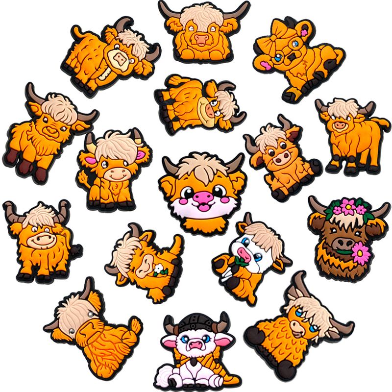 16 Sets Of Cartoon Shoes Flower Accessories Scottish Alpine Cow Cute Shoe Accessories DIY Decoration_voghion.com
