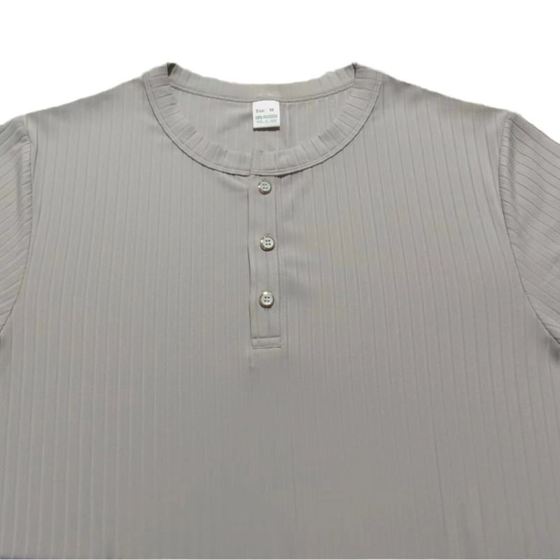 Abbigliamento da uomo T-shirt slim a maniche corte con scollo a V e bottoni casual in tinta unita_voghion.com