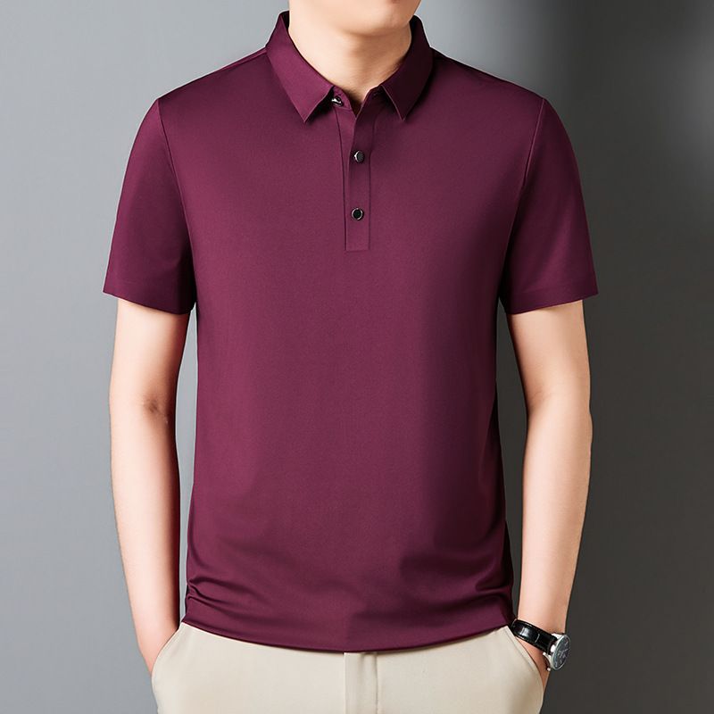 2024 Summer New Ice Silk Short sleeved Polo Shirt Business Casual Dress No Iron High end Men's Solid Color Generation_voghion.com