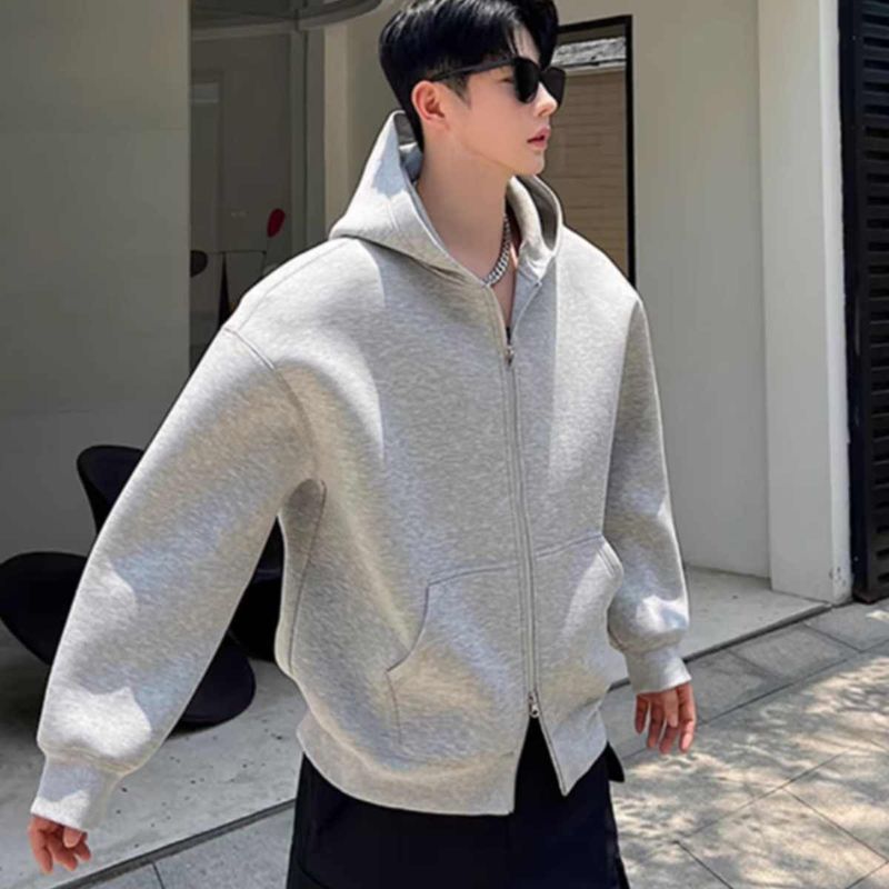 Cardigan hoodie men's double zipper autumn and winter hooded sweatshirt zipper jacket trendy hoodie jacket_voghion.com
