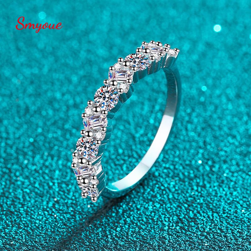 Ready Stock Smyoue Insgesamt 0,9 ct Smaragd/runde Cut Moissanite Ring für Frauen Sparkling Hochzeit Halb Enternity Band Sterling Sier_voghion.com