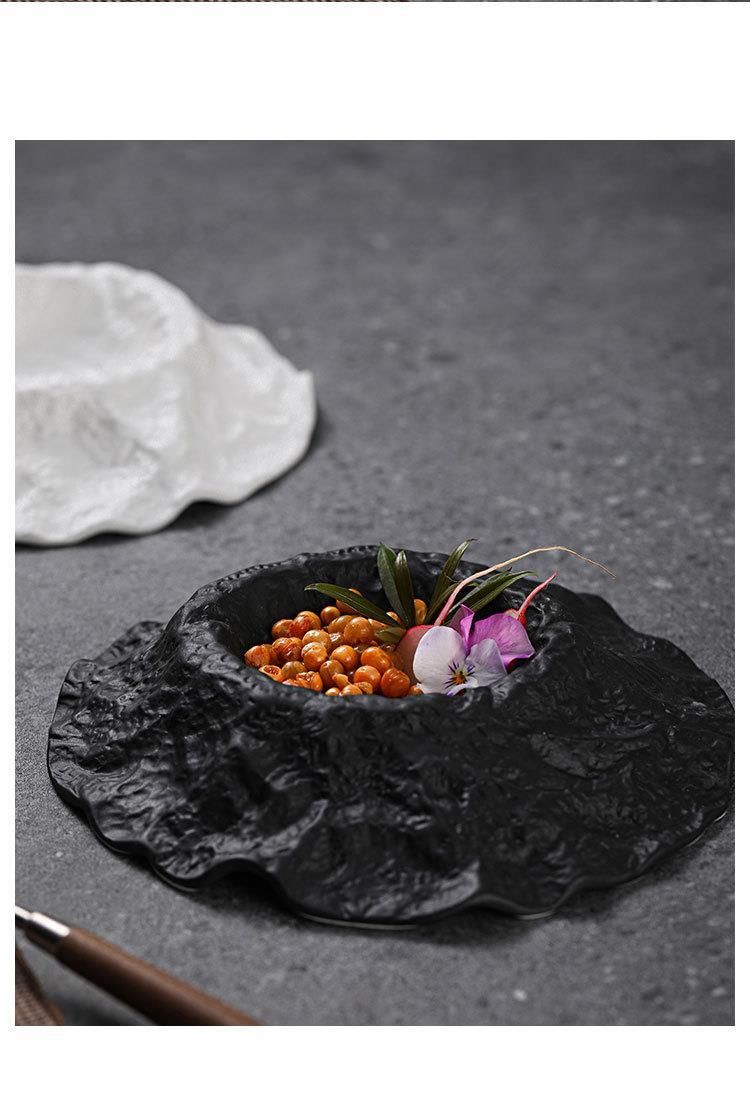 Vulkanischer schräger Teller, Restaurantgeschirr, Keramikschüssel, kreativer Stil, Haushalt, High-End, unregelmäßige Form_voghion.com