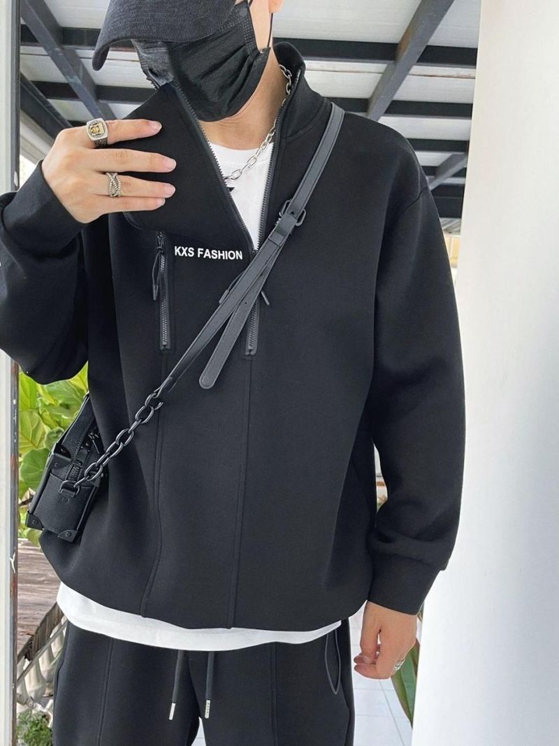 Men's Half-Zip Sweater Set – Winter-Ready Fleece-Lined Jogger Suit With Dual Zipper (Black/Gray/White, S-3XL)_voghion.com