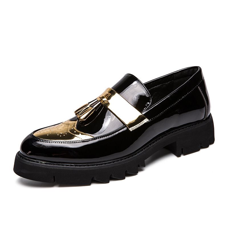 2024 Frühling und Herbst Jugend Slip-On Loafers Dickbesohlte Höher Werdende Schwarze Mode Herren Casual Lederschuhe_voghion.com