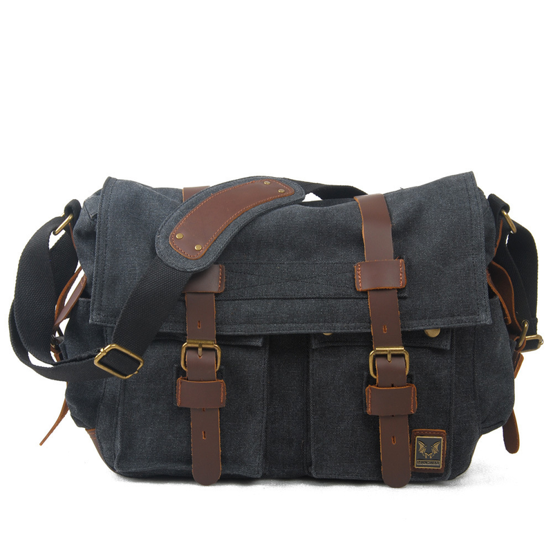 Borsa a tracolla casual da uomo e da donna in tela Muchuan con pelle Crazy Horse_voghion.com