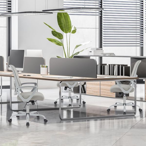 Office Computer Desk Managerial Executive Chair, Ergonomic Mid-Back Mesh Swivel Rolling Work With Wheels, Comfortable Lumbar Support, Comfy Arms For_voghion.com