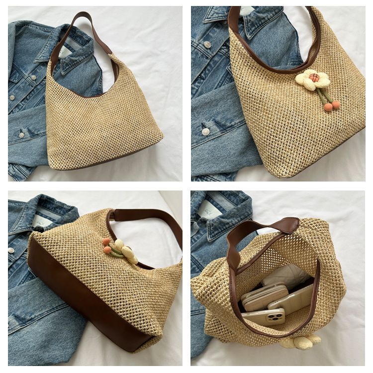 Große Kapazität modisches Temperament sanfte Blumendekoration Schulter für Frauen 2024 Sommer neue Unterarm-Einkaufstasche_voghion.com