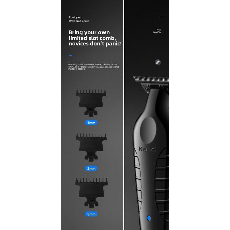 Tesoura elétrica de empurrar Komei KM-2299, cabeça de óleo plug-in USB, bateria de longa duração, tesoura elétrica de empurrar essencial para salões de cabeleireiro em casa_voghion.com