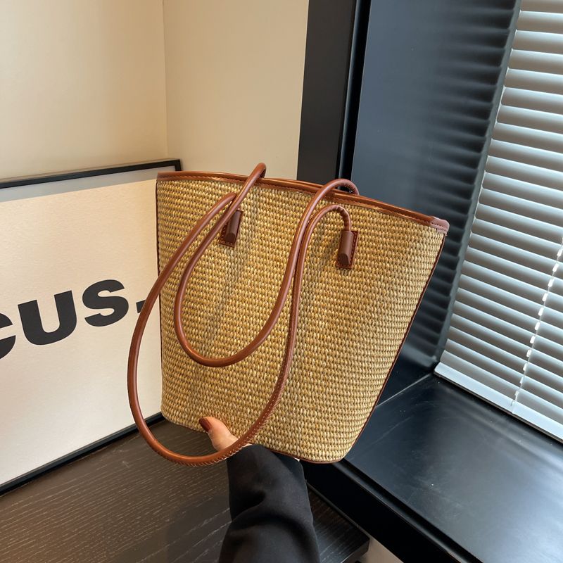 Borsa a tracolla in rattan intrecciato fatta a mano da donna, borsa a tracolla di grande capacità, borsa da viaggio casual bohémien, tote_voghion.com