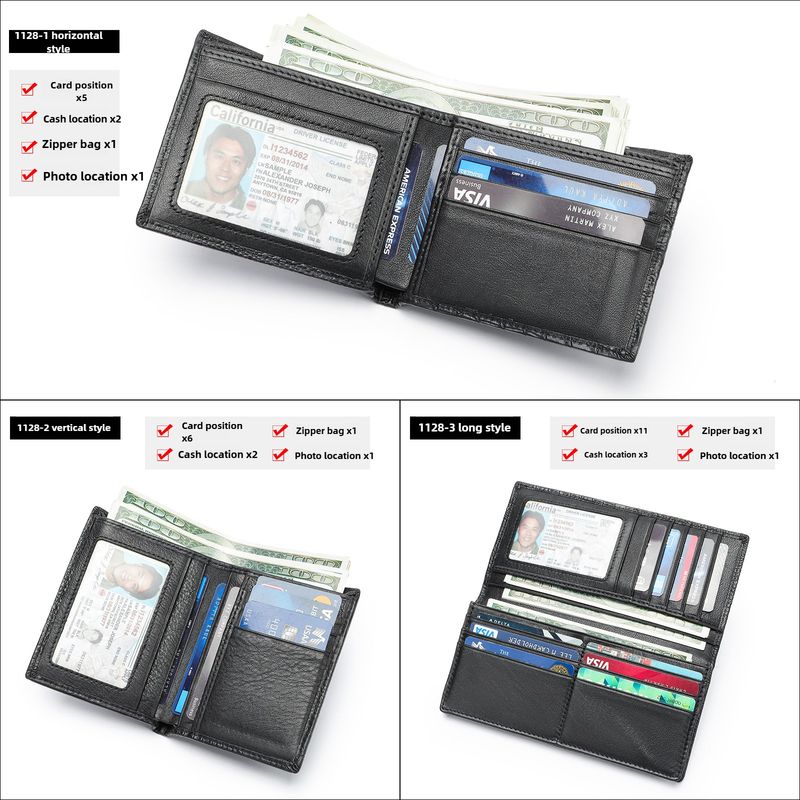 Portafoglio alla moda, in vera pelle con multi-slot per carte, modello coccodrillo, semplice, classico, da uomo, porta carte multifunzione_voghion.com