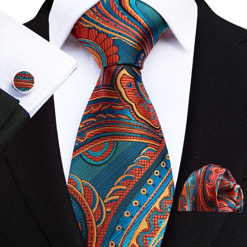 Yongfengzhi 2025 Paisley Waist Flower Men's Tie Pocket Square Cuff Three-Piece Set_voghion.com