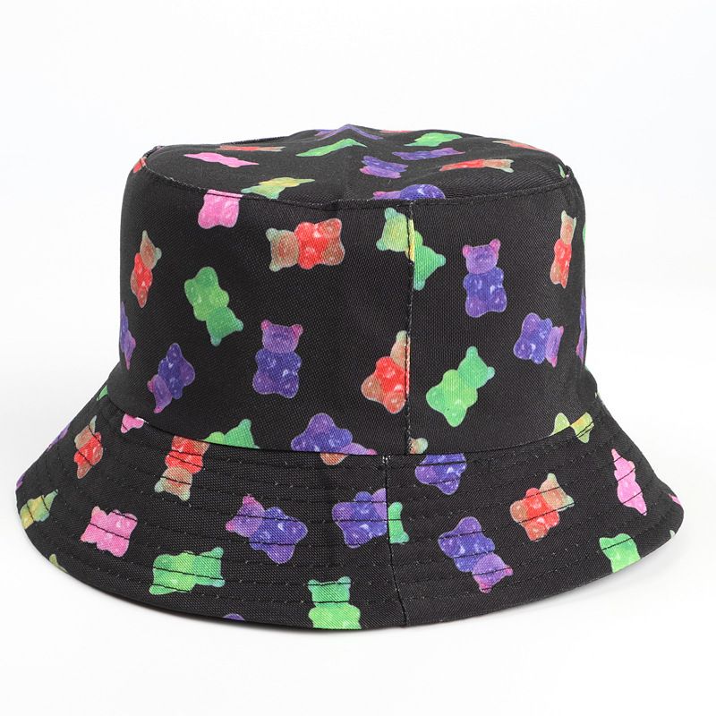 Vedro klobuk ženski ljubki risani barvni medvedji potiskani klobuk modni dvostranski senčnik sončni klobuk_voghion.com