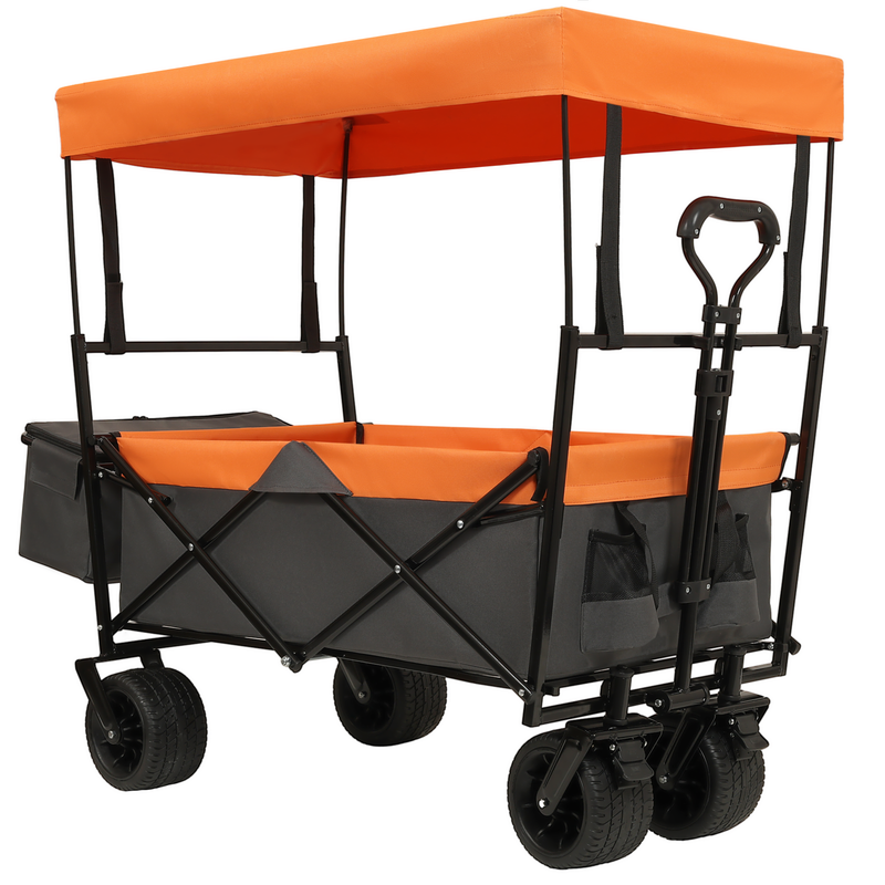 480Lbs Collapsible Wagon With Canopy,Wagon Stroller With 7" All-Terrain Wheels, Lightweight Foldable Wagon, Large Capacity For Camping, Shopping, Sports, And Garden Use,orange With Mosquito Net_voghion.com