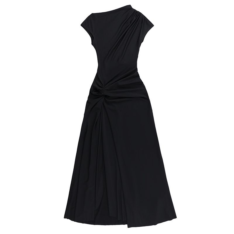 XY24158 Été 2024 Nouvelle robe longue coupe slim avec taille cintrée sexy, manches courtes torsadées et fendues_voghion.com