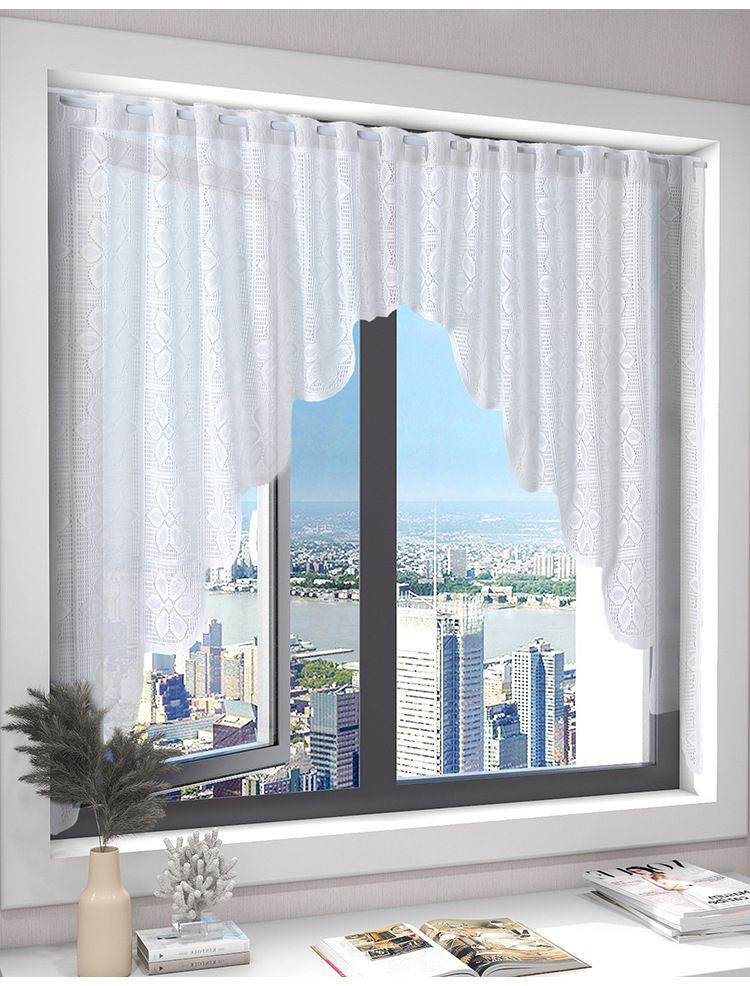 Polyester Lace Door Curtains With Stripe & Floral Pattern, Semi-Sheer Window Drapes For Living Room Bedroom Dining Room, American Style Home Decor_voghion.com