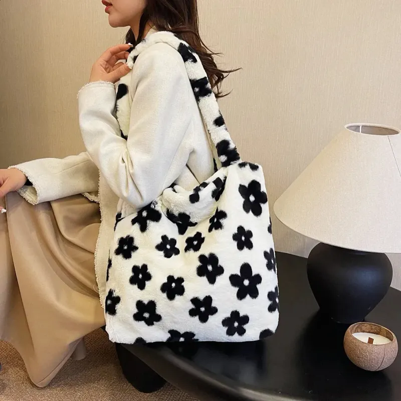 Women Fluffy Shoulder Furry Satchel Hobo Casual Top Handle Plush Underarm Fuzzy Tote Handbag Commuting Bag 250911_voghion.com
