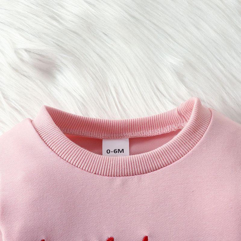 2024 Spring New Children's Clothing Valentine's Day Love Embroidery Hoodie Solid Color Pants Set_voghion.com