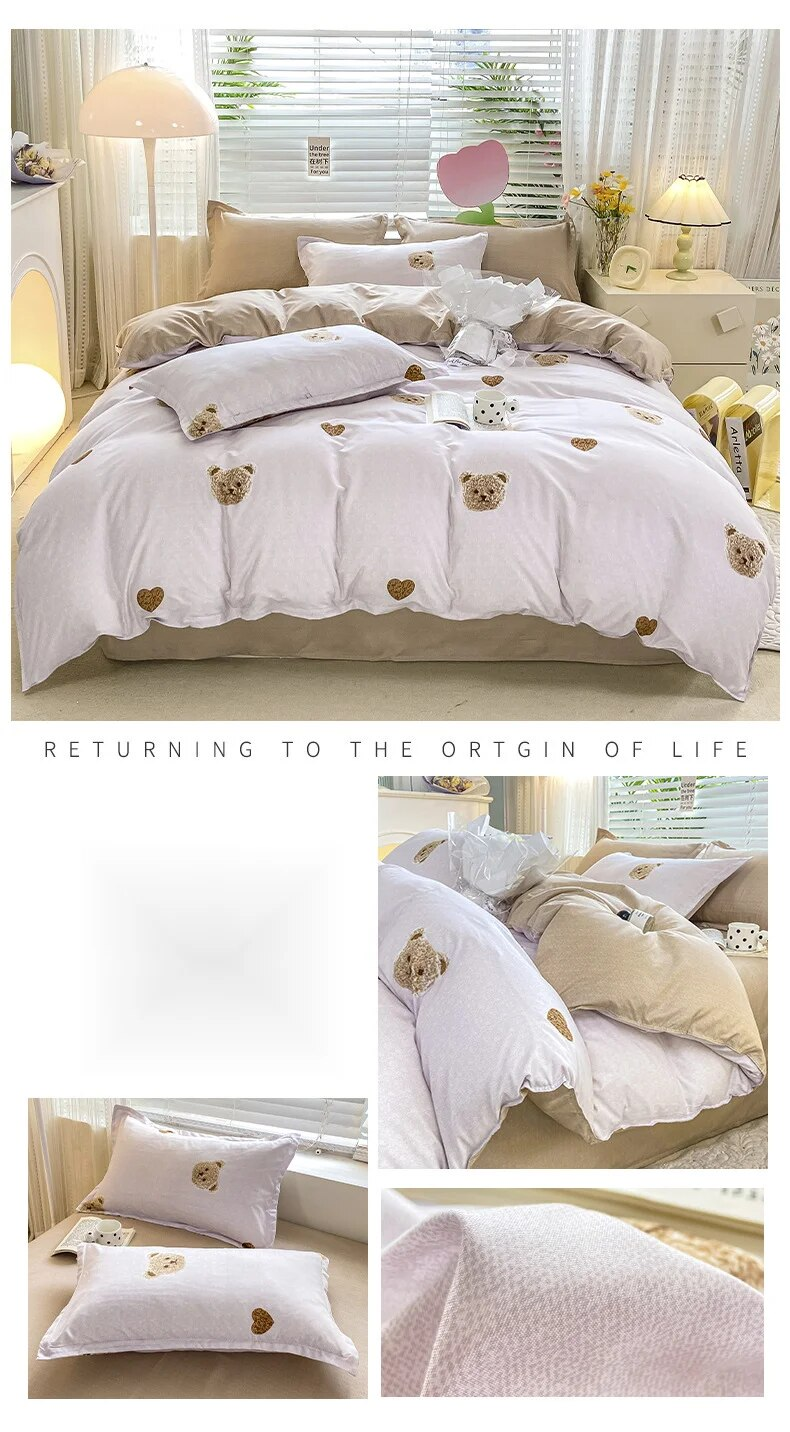 Biancheria da letto con copripiumino in tre pezzi, letto matrimoniale in stile dormitorio a quattro cartoni animati in cotone aloe vera_voghion.com