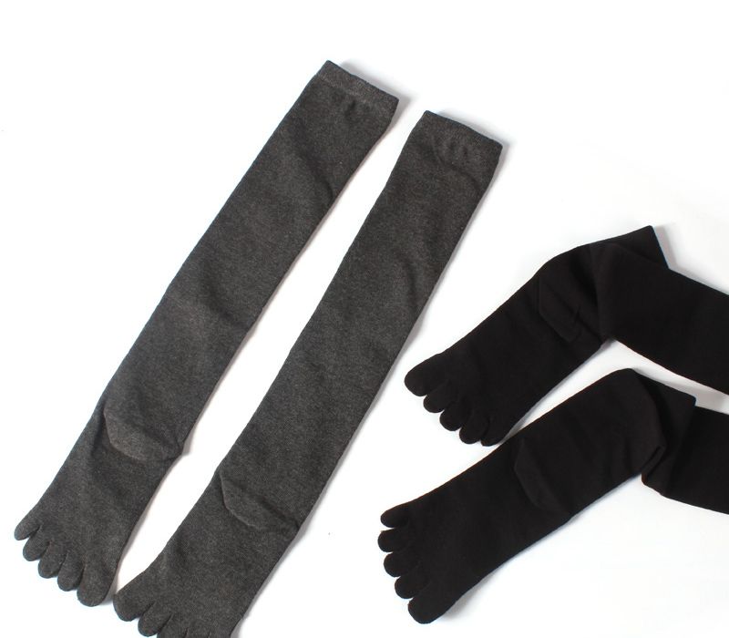 Chaussettes hautes quatre saisons pour étudiantes, longues jambes, cinq doigts, pour femmes, chaussettes chaudes en coton à bout fendu_voghion.com