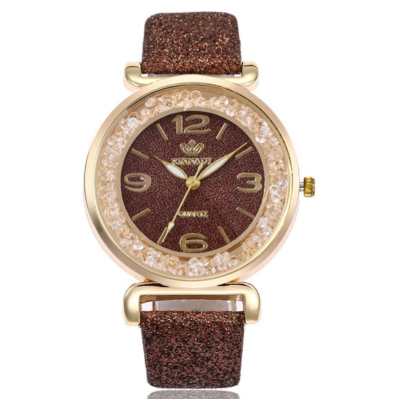 Heißer Verkauf Voller Diamant Rolling Ball Quicksand Mode frauen Lederband Einfache Quarzuhr Für Frauen_voghion.com