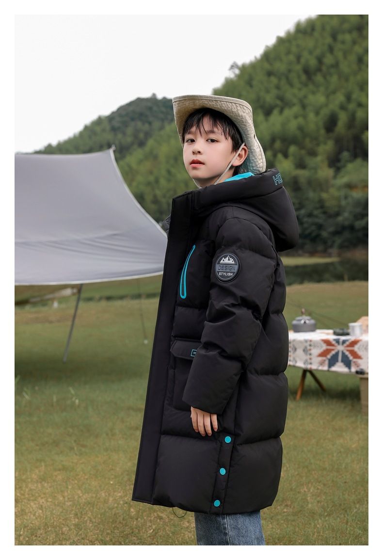 2025 New Children's Long Knee Length Down Cotton Jacket, Extremely Cold And Warm Mid Length Cotton Jacket For Middle And Large Children_voghion.com