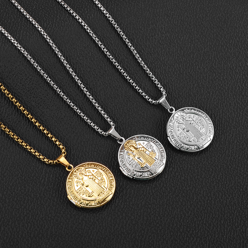 Fashion openable picture frame pendant necklace classic religious Talisman jewelry gift men_voghion.com